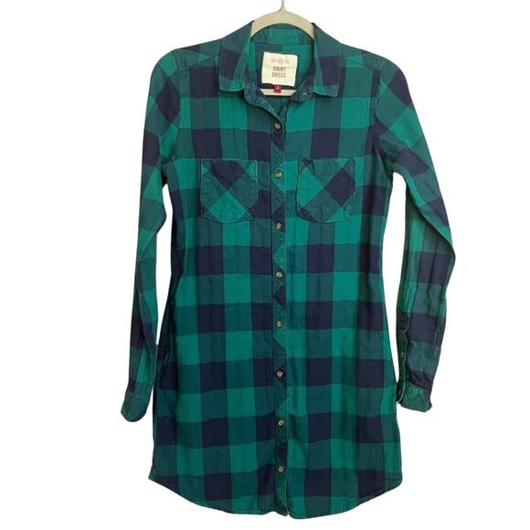 SO Plaid  Button up Shirt Dress Lightweight Flannel Pockets Casual Juniors sz S - Picture 1 of 8